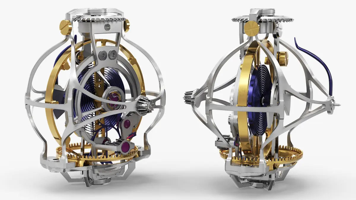 Gyrotourbillon Movement Assembly Silver Gold 3D model