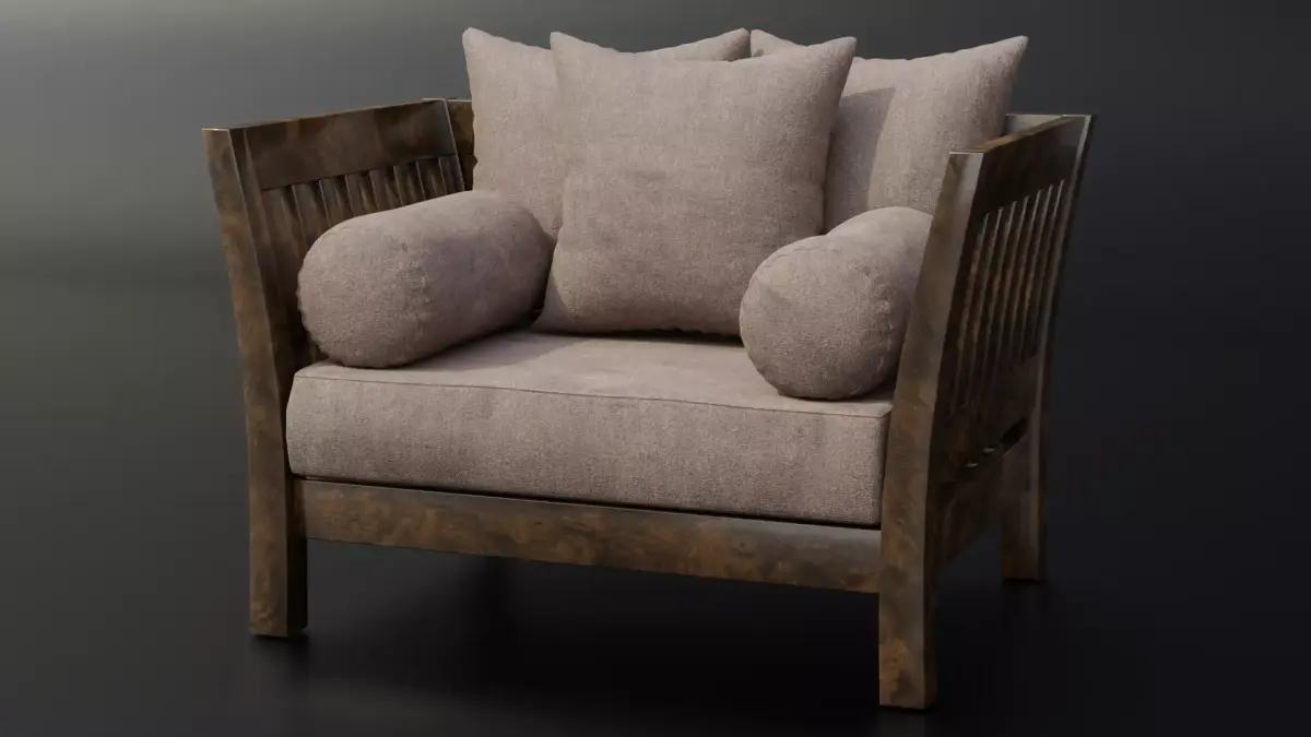Wooden Armchair Low-poly 3D model