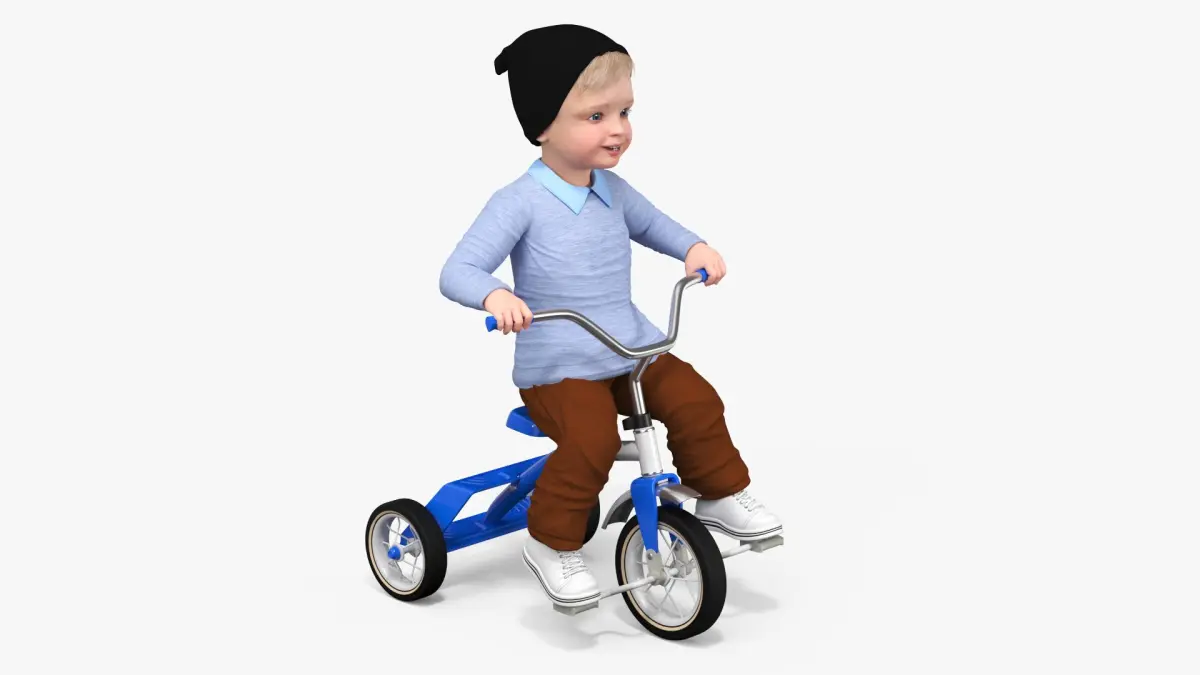 One Year Old Toddler on a Tricycle 3D model
