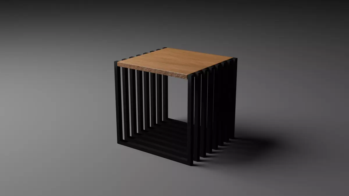Modern Steel and Oak Wood Side Table Free 3D model