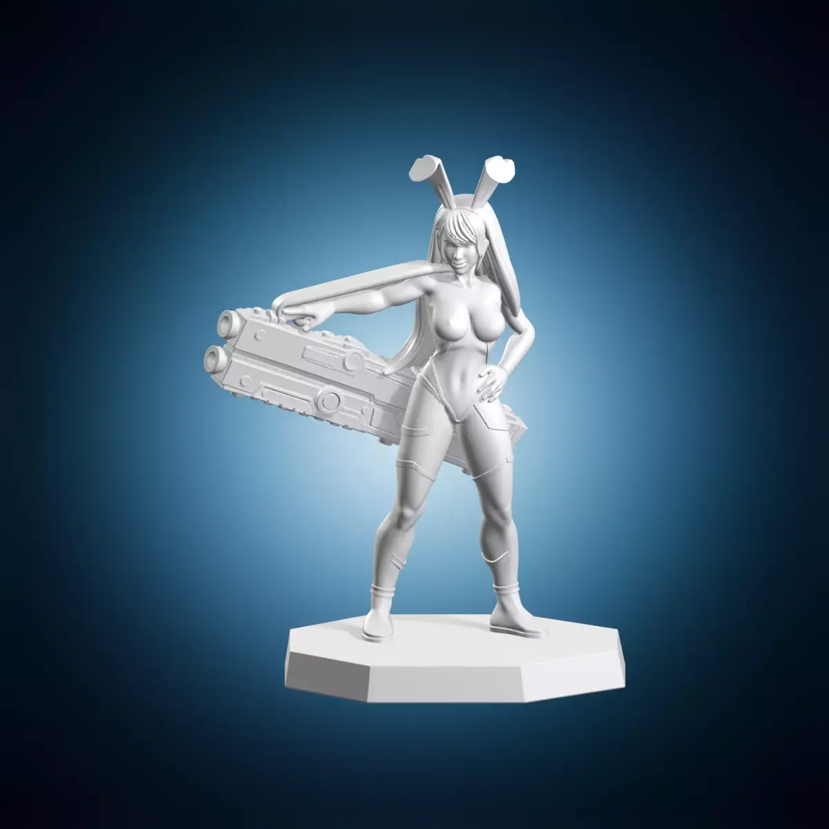 Sci-fi Bunny Girl with Oversized Weapon 3D print model