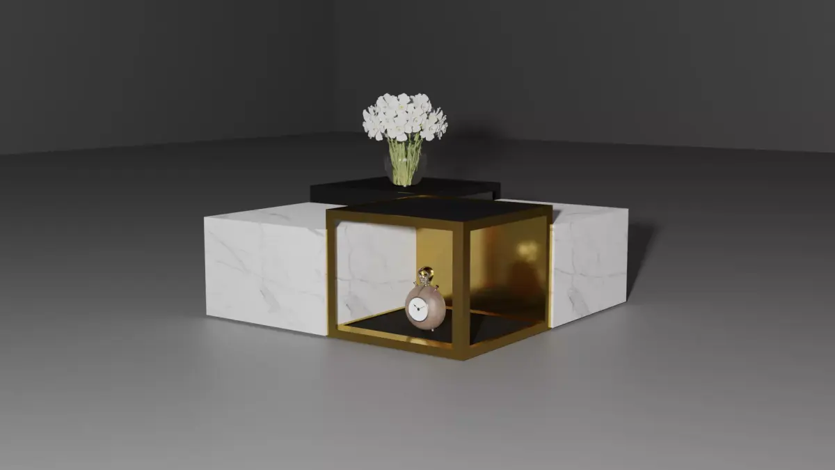table coffee with clock and flowers Free low-poly 3D model