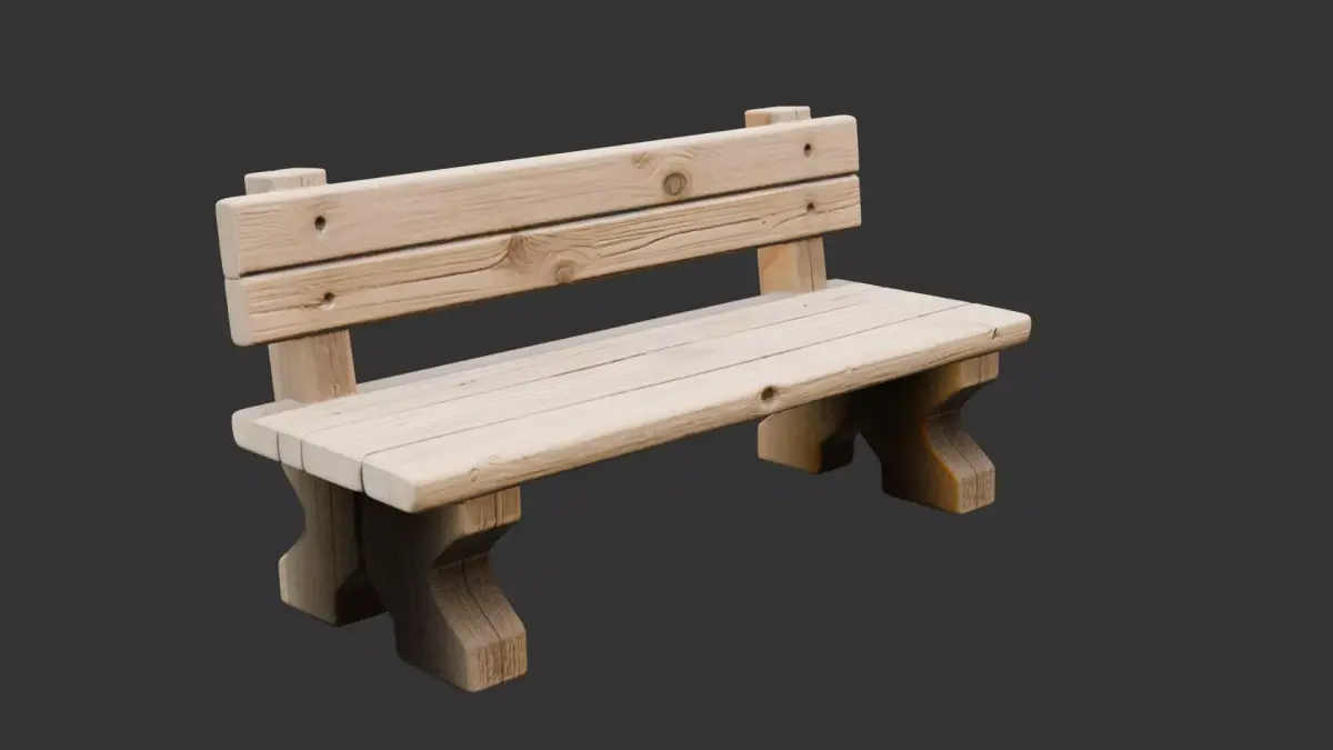 Village Wooden Bench Low-poly 3D model
