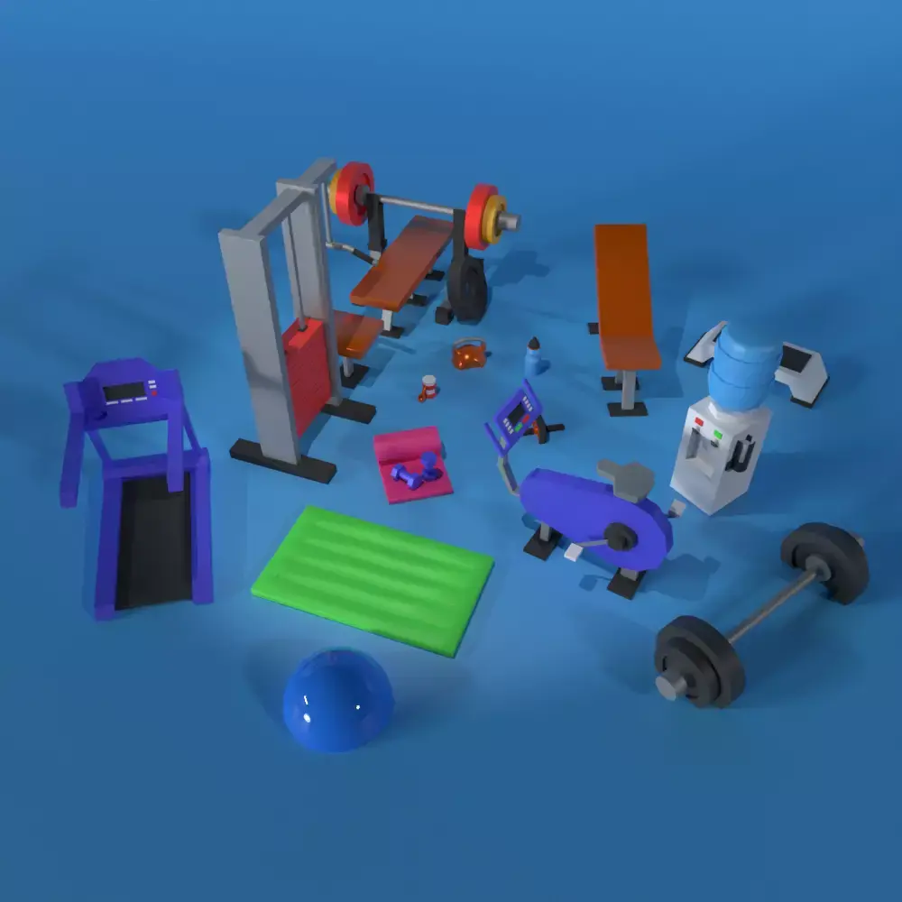 Fun and Vibrant Gym 3D Toon Assets Free low-poly 3D model