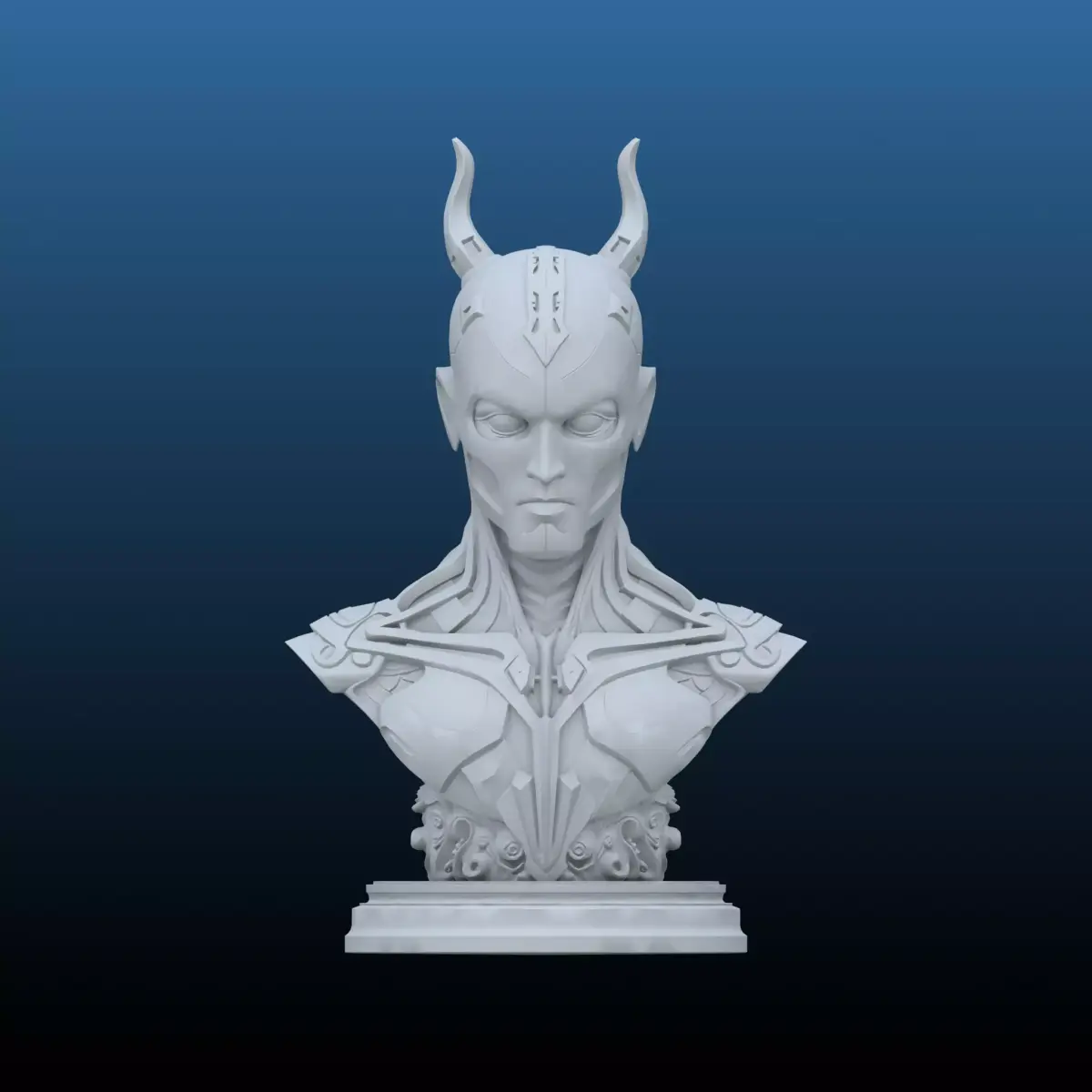 Cyber-Daemon Sentinel  Horned Sci-Fi Beast Bust PM-180 3D print model