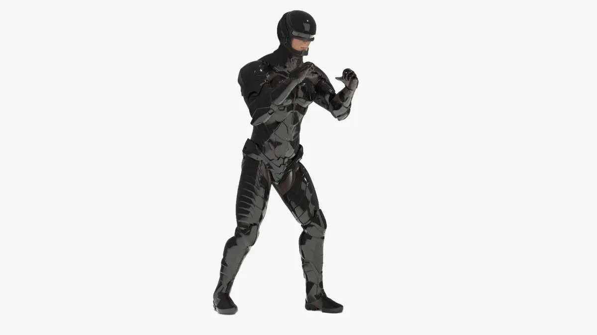 Space Soldier in Black Armor Rigged for Cinema 4D 3D model