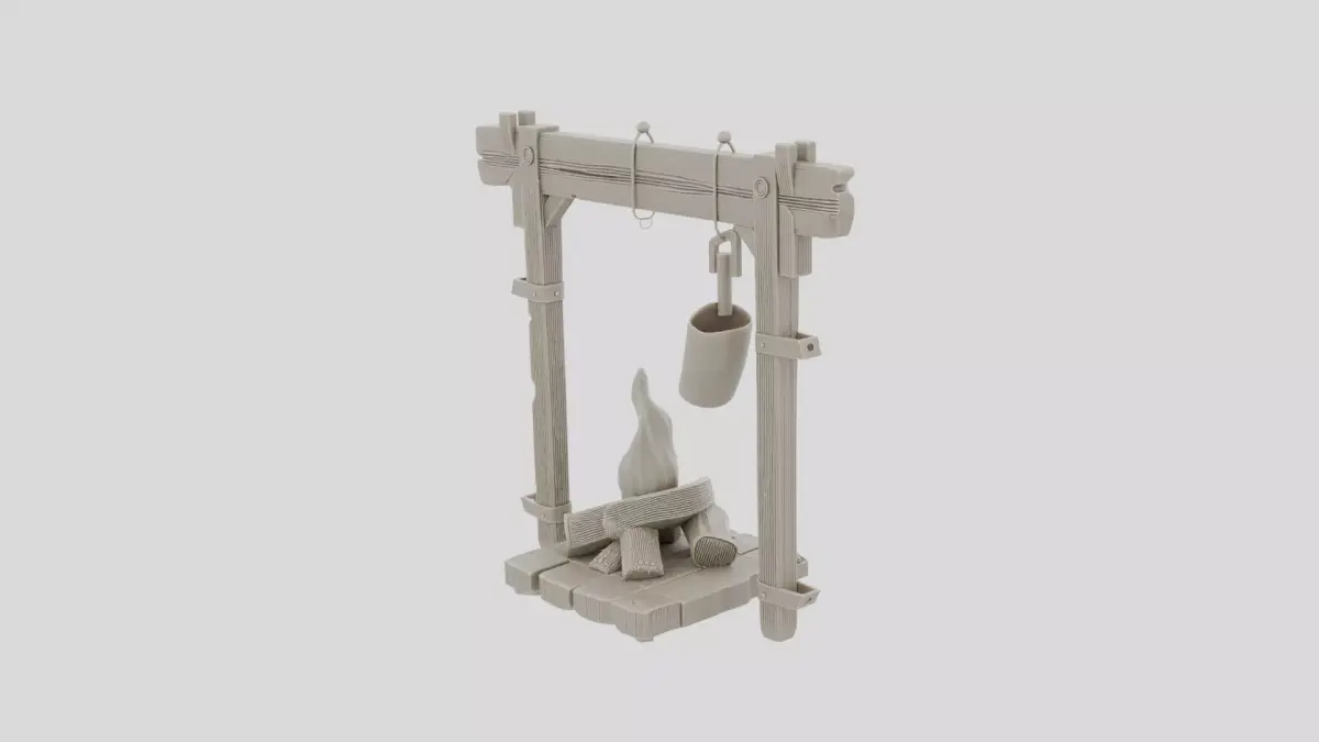 Fantasy Wooden Campfire Cooking Stand for 3D print Low-poly 3D model