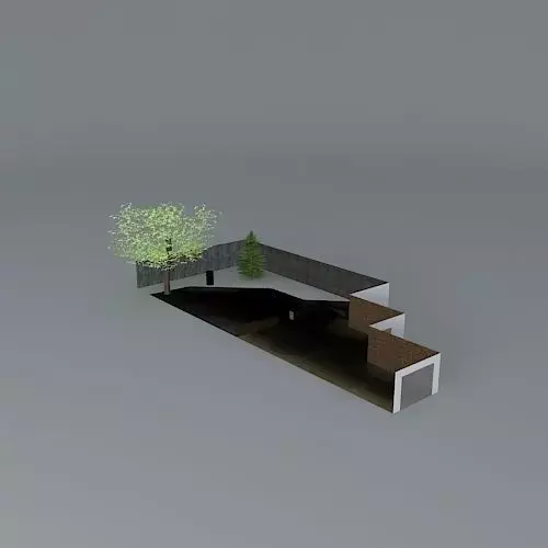 Low maintenance garden with gravel and paving Free 3D model
