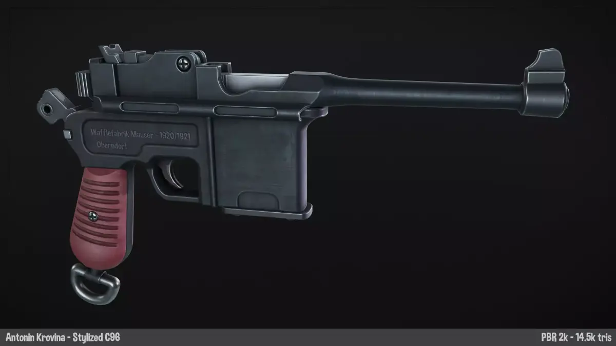 Stylized C96 gun Low-poly 3D model