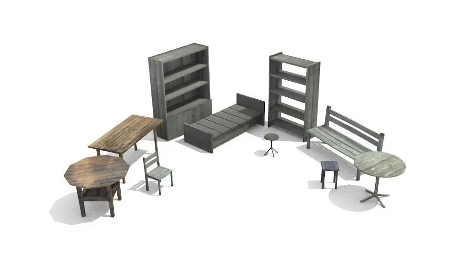 Old furniture set Free low-poly 3D model