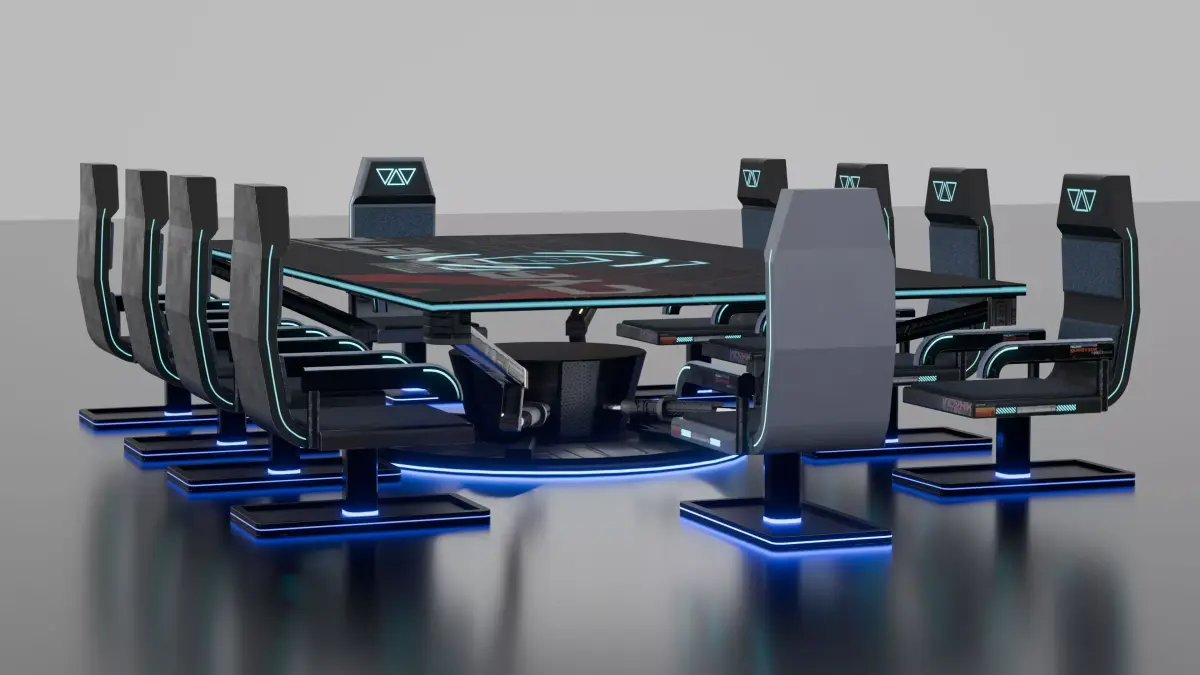 Cybernetic Futuristic Conference Table with Robotic Arms  Low-poly 3D model