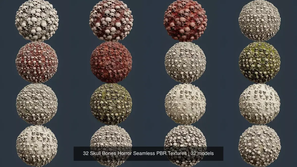32 Skull Bones Horror Seamless PBR Textures Texture purchase