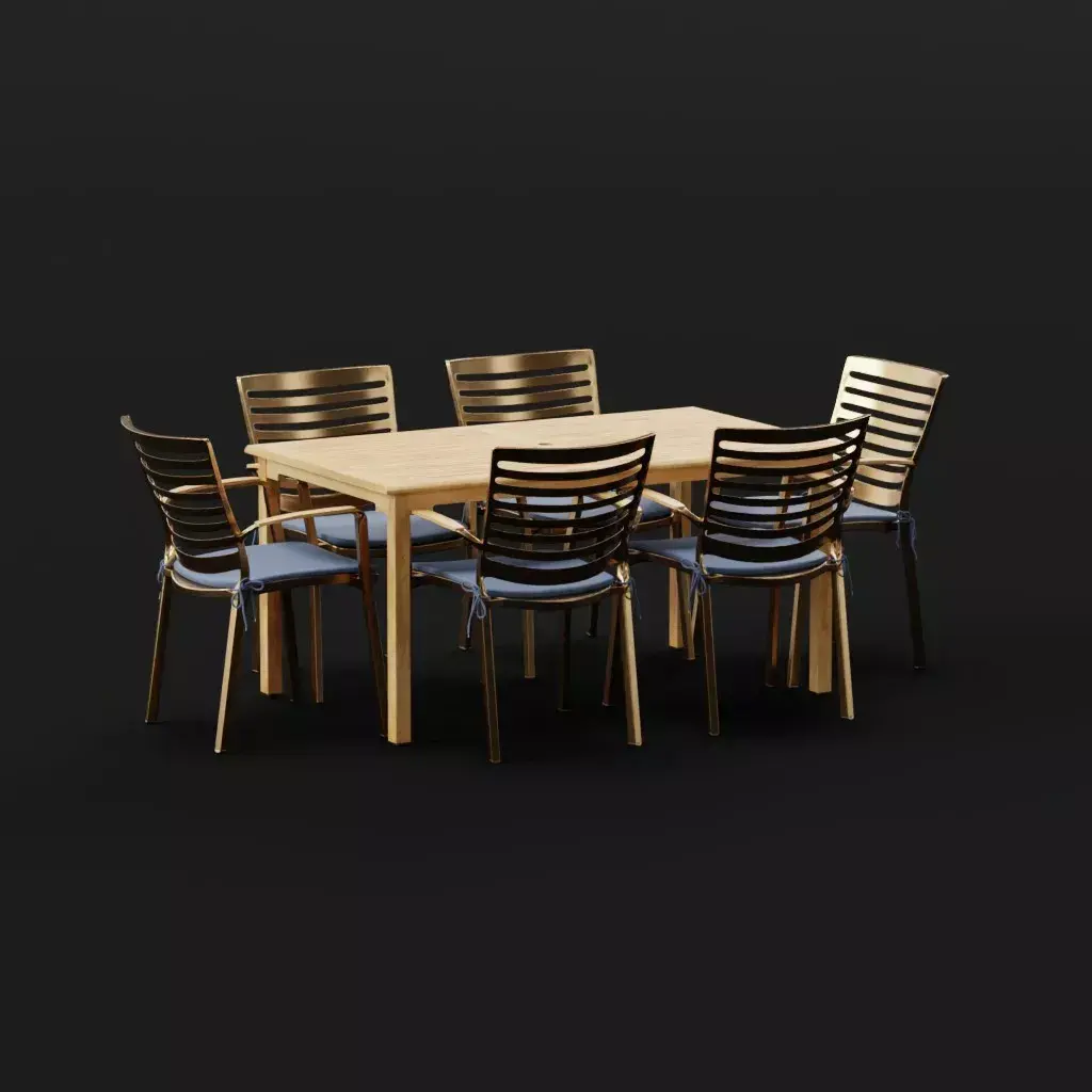 Modern Teak Dining Set Free low-poly 3D model