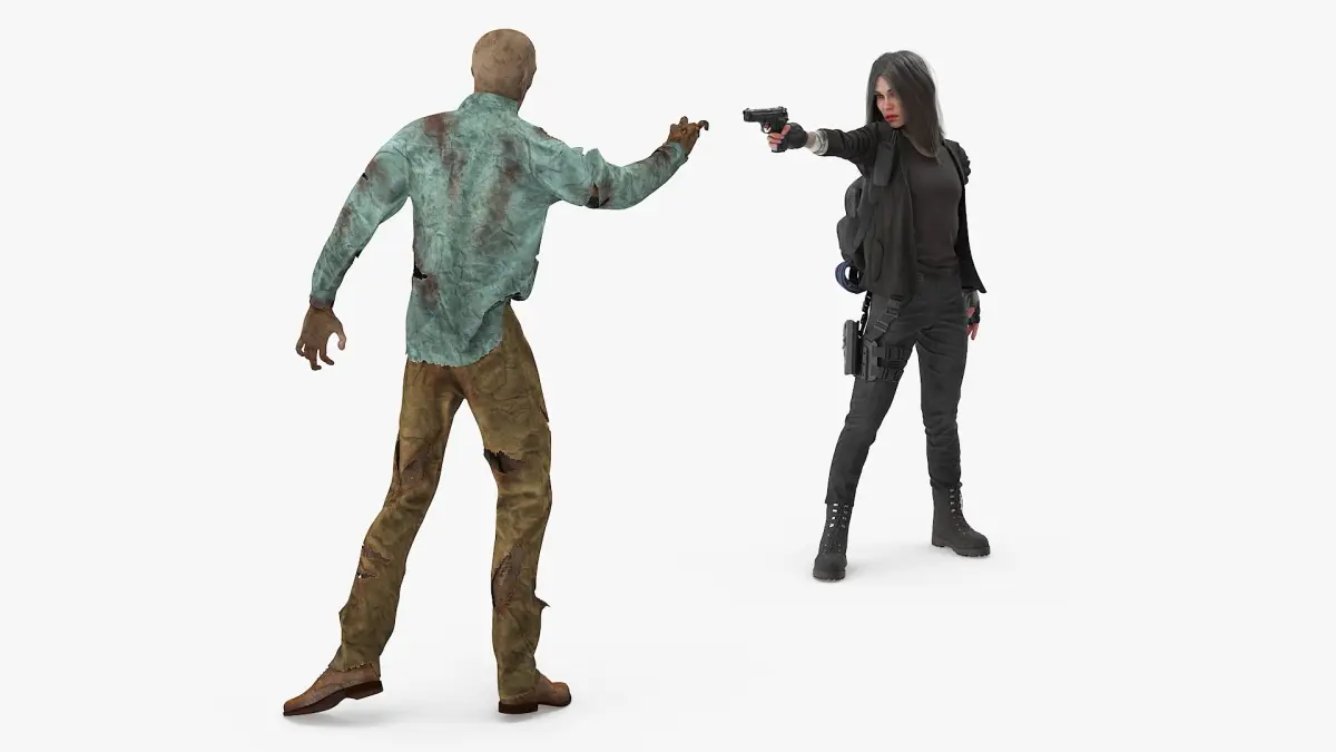 Survivor Girl Against Zombie 3D model purchase