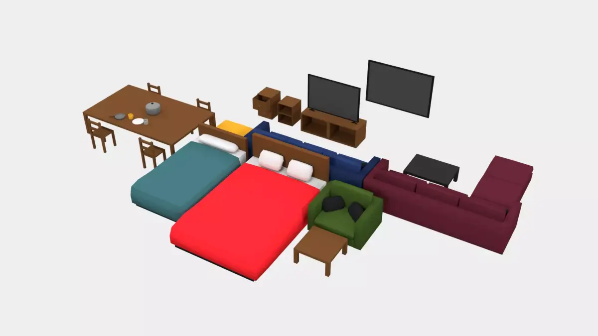3d low poly furniture living room with couches and chairs Free low-poly 3D model