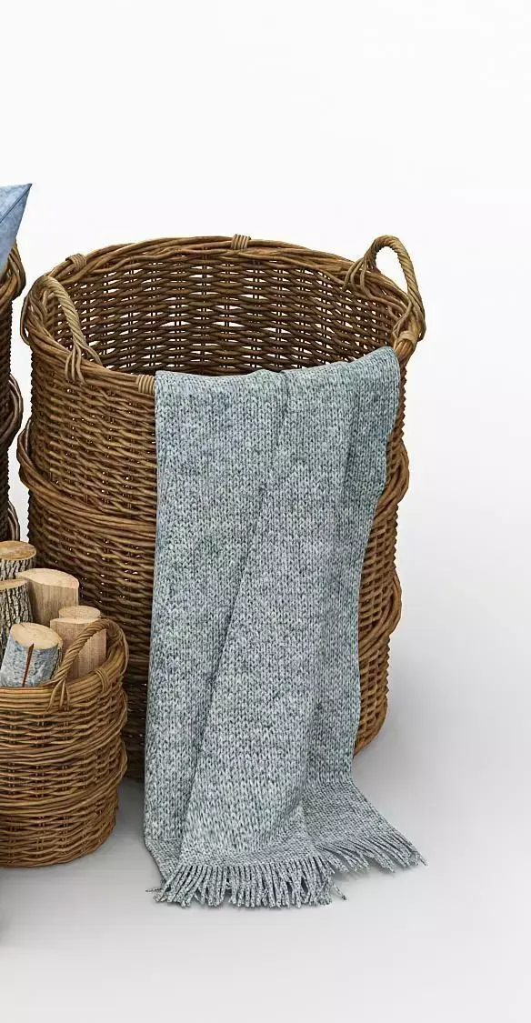 basket wicker baskets with pillows and towels 3D model