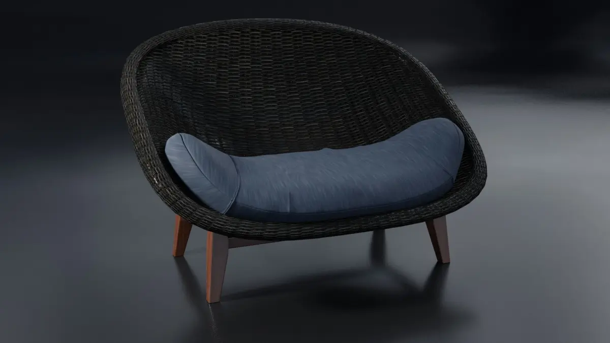 Armchair rattan lounge chair with cushion Free 3D model