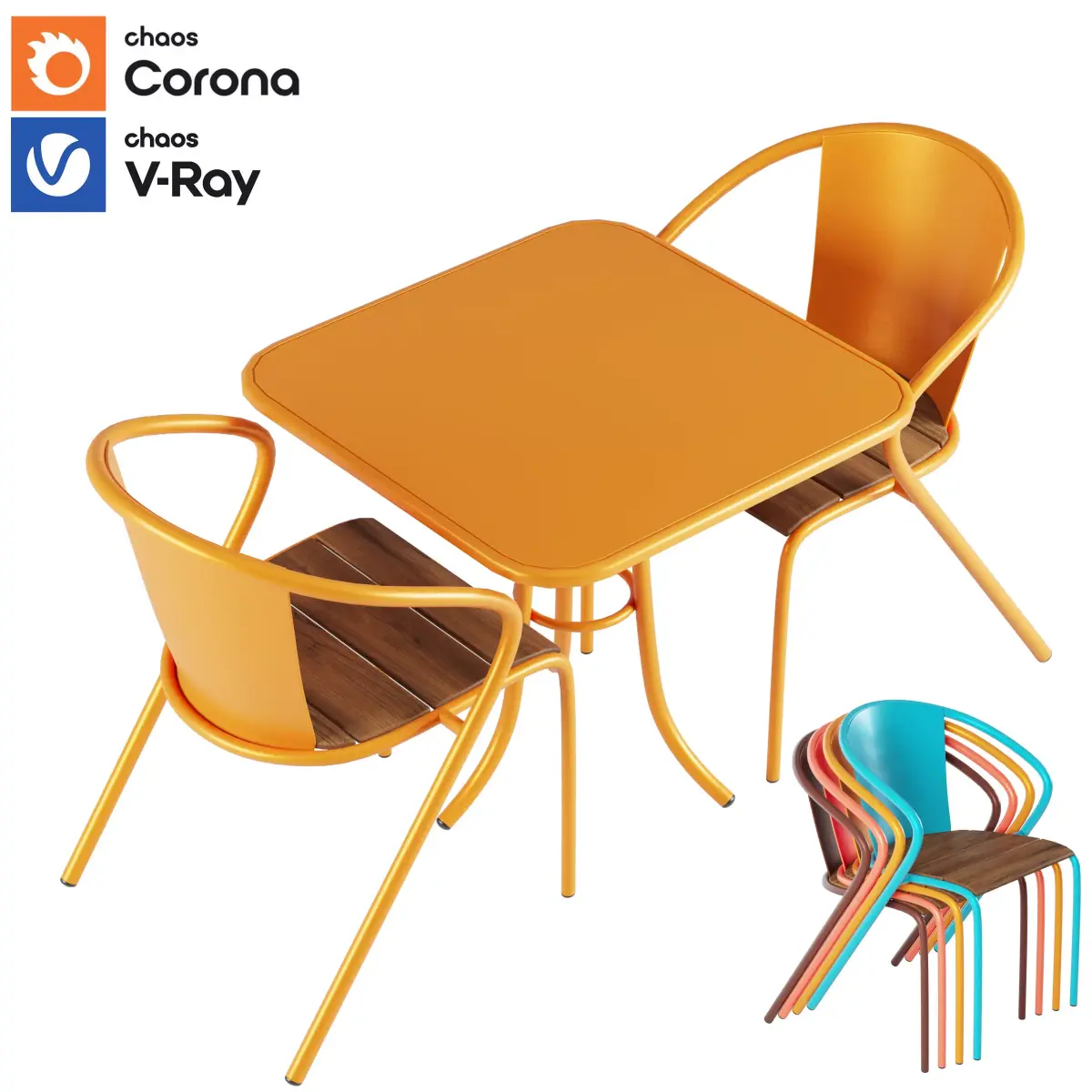 BICA set four orange chairs and table Free 3D model