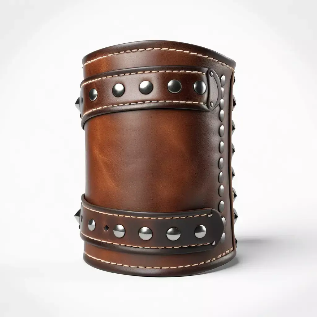 Worn Leather Bracer with Studs 3D model