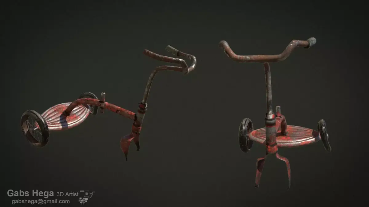 Old Tricycle game asset Low-poly 3D model