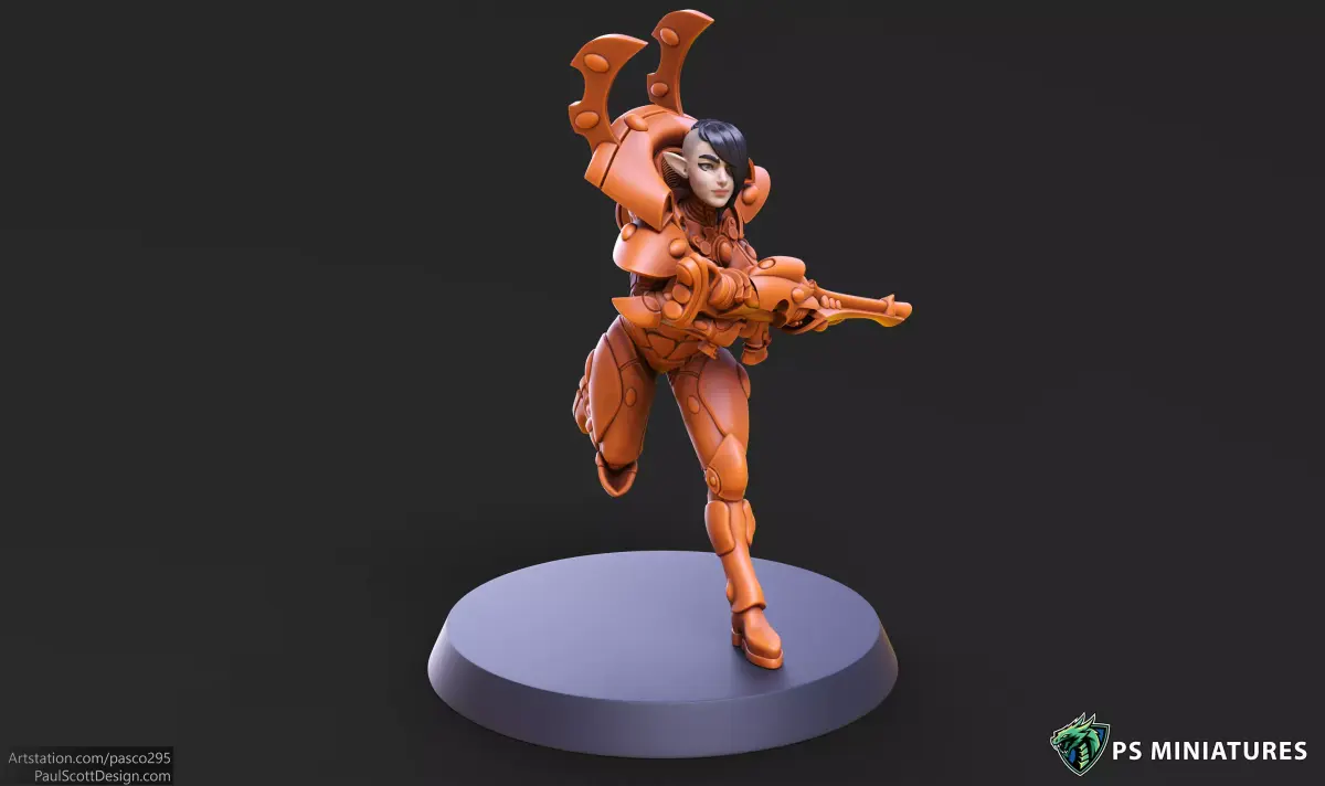 Space Elf Female Soldier Pose 3 - 7 Variants and 2 Pinups 3D print model