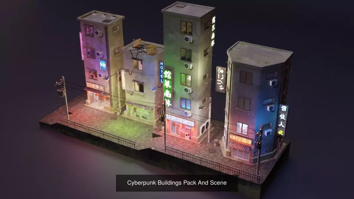 Cyberpunk Buildings 3D Model Pack buy