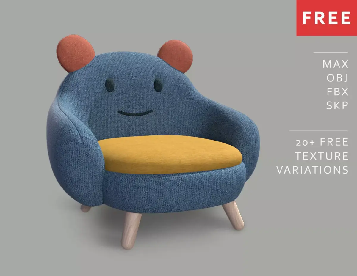 FREE Cute Little Armchair for Kid - KC001 Free 3D model