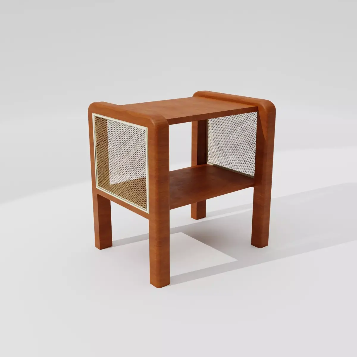 Wooden Side Table with Caned Mesh Free low-poly 3D model