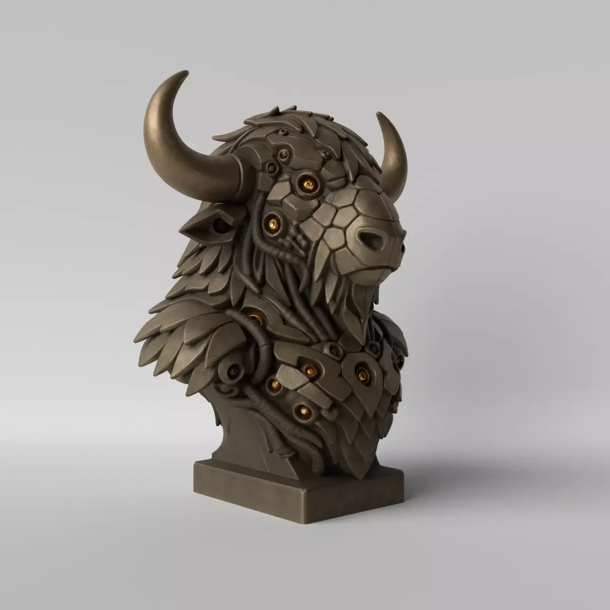 Cyber Bison  Futuristic Mecha Bison Bust 3D print model