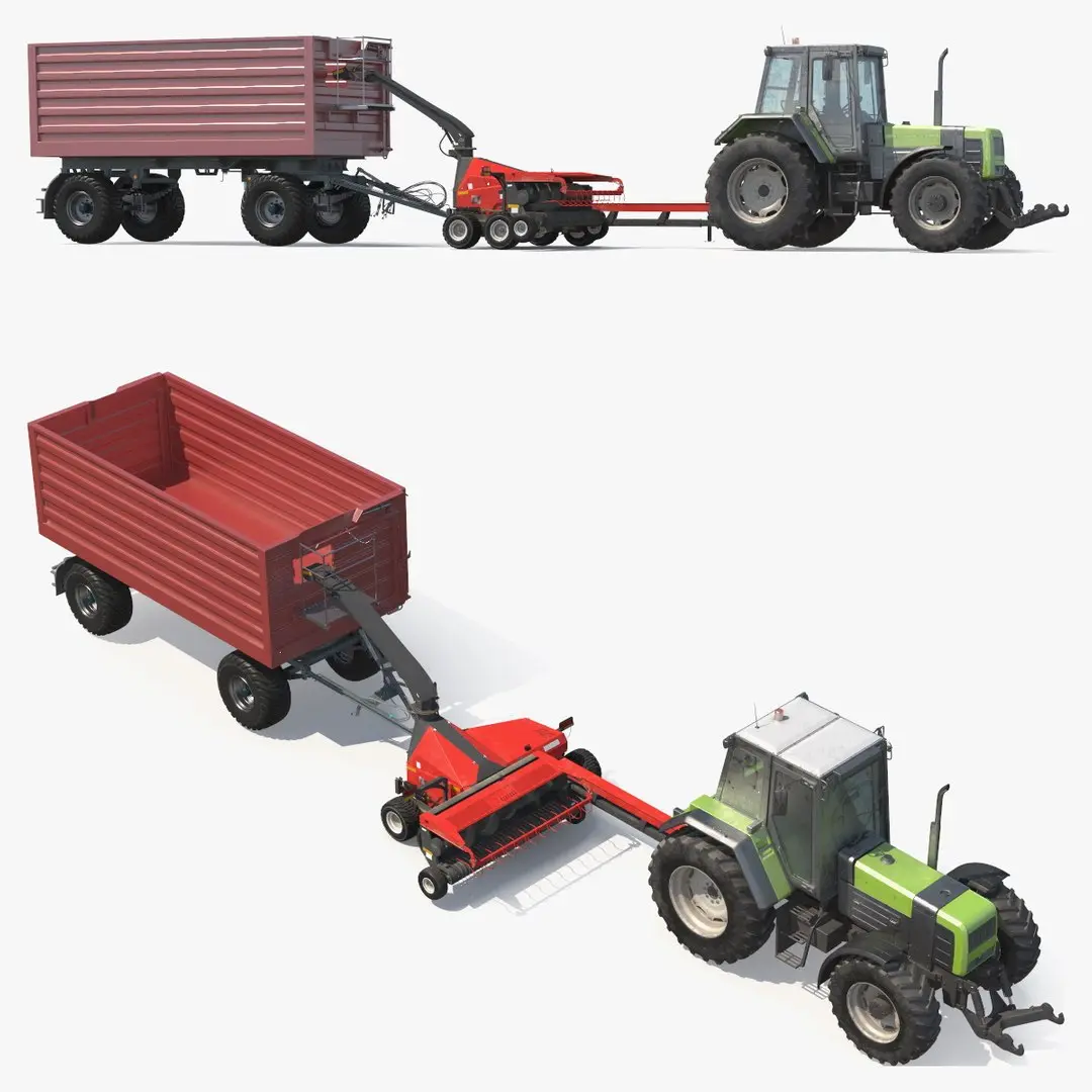 Tractor with Forage Harvester with Dump Trailer 3D model