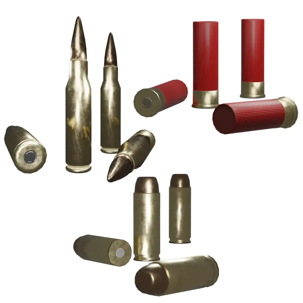 308 Round 50 AE Round And Shotgun Shells Game Optimized To Scale Low-poly 3D model