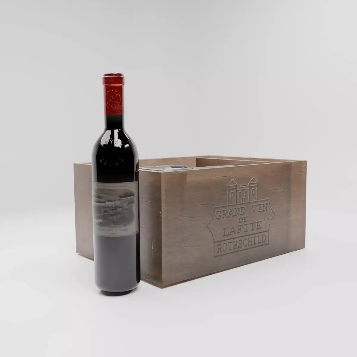 Premium Wine Crate Set with Bottles  Photorealistic Wooden Box  3D model