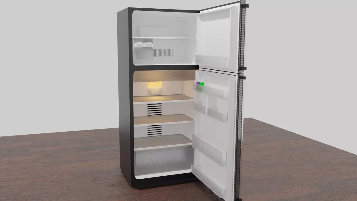 Fridge refrigerator on wooden table Free low-poly 3D model