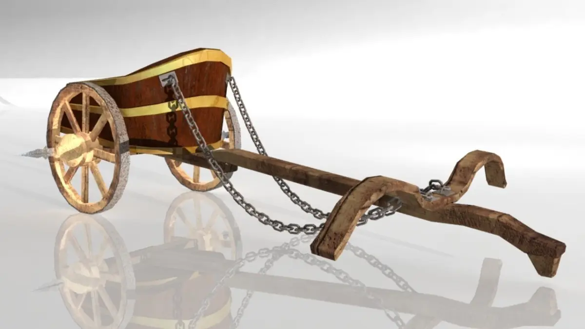 Chariot wooden cart with chains Low-poly 3D model
