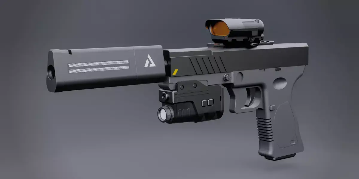 Ghost-9 Suppressed Pistol Low-poly 3D model