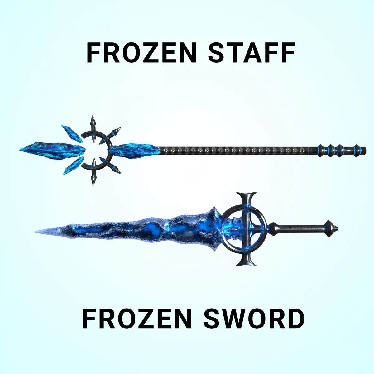 Frozen Sword And Mage Staff - Low Poly and Subd Ready Low-poly 3D model