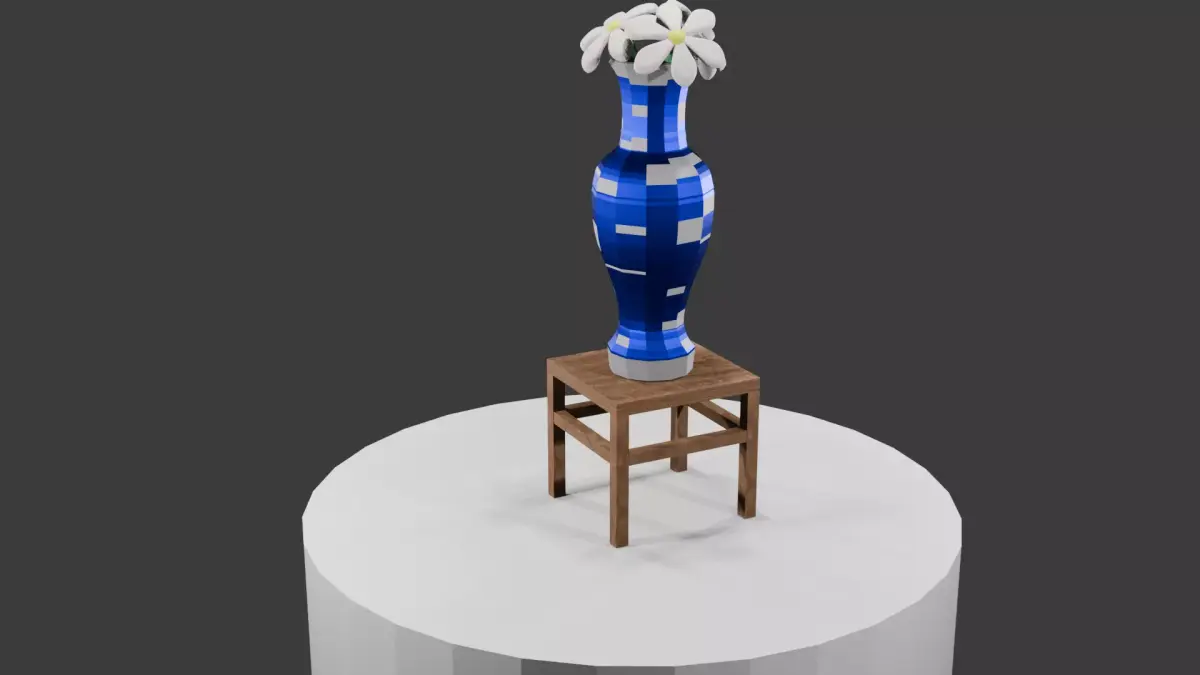 Decorative Vase with Flowers on Wooden Stool Free 3D model