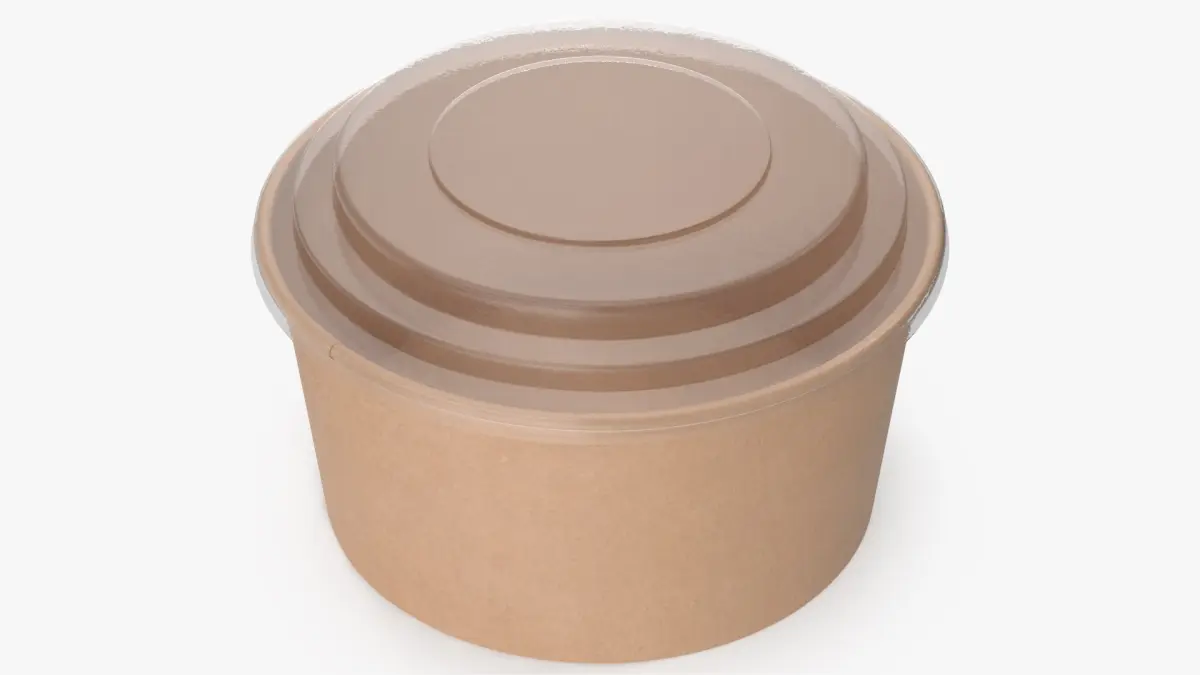 Kraft Paper Food Bowl with Clear Lid for Soup for Salad 32 Oz 1000 ml Mockup 3D model