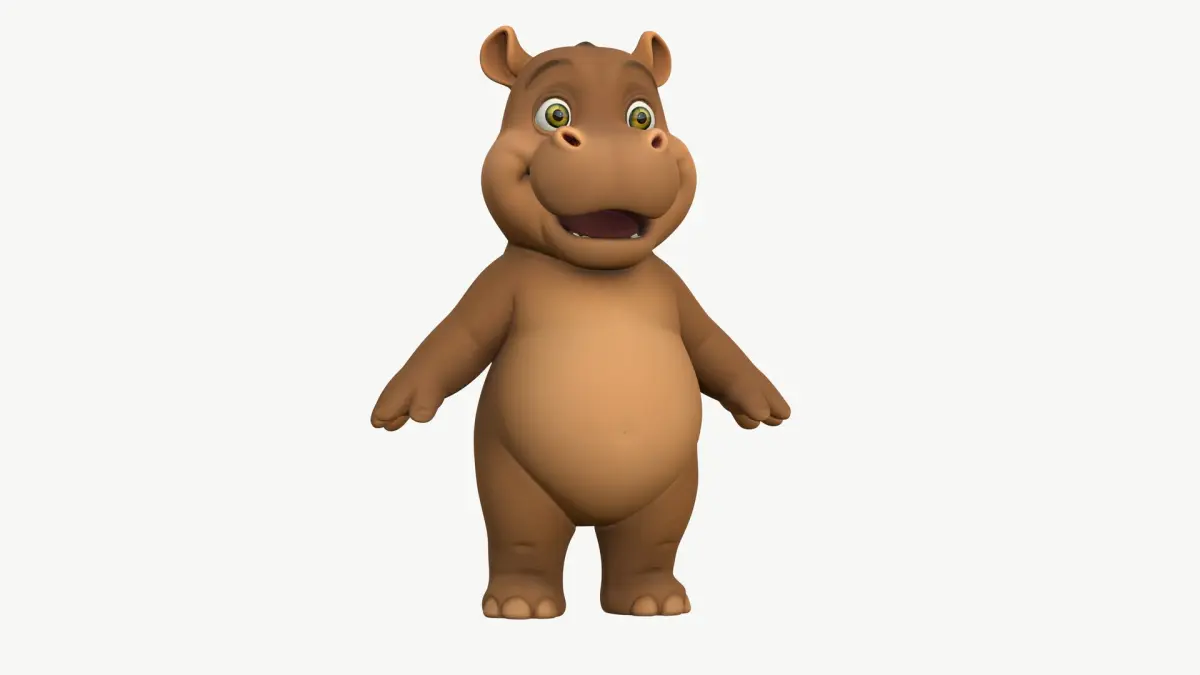 High-Quality Cute Cartoon Hippopotamus 3D model