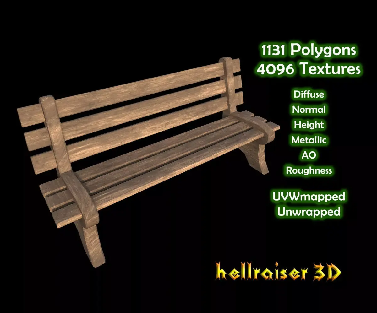 Bench - PBR - Textured Low-poly 3D model