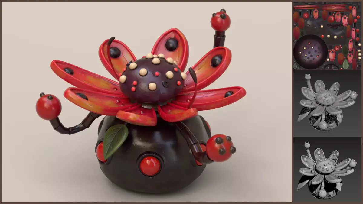 Stylized Bug Flower Low-poly 3D model