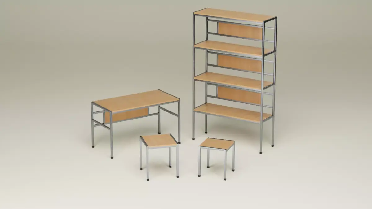 Student Study Set - Lacquered Maple Brushed Aluminium - AMS04 Free 3D model