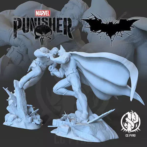 x2 Batman Vs Punisher STL 3d printing collectibles 3D print model purchase