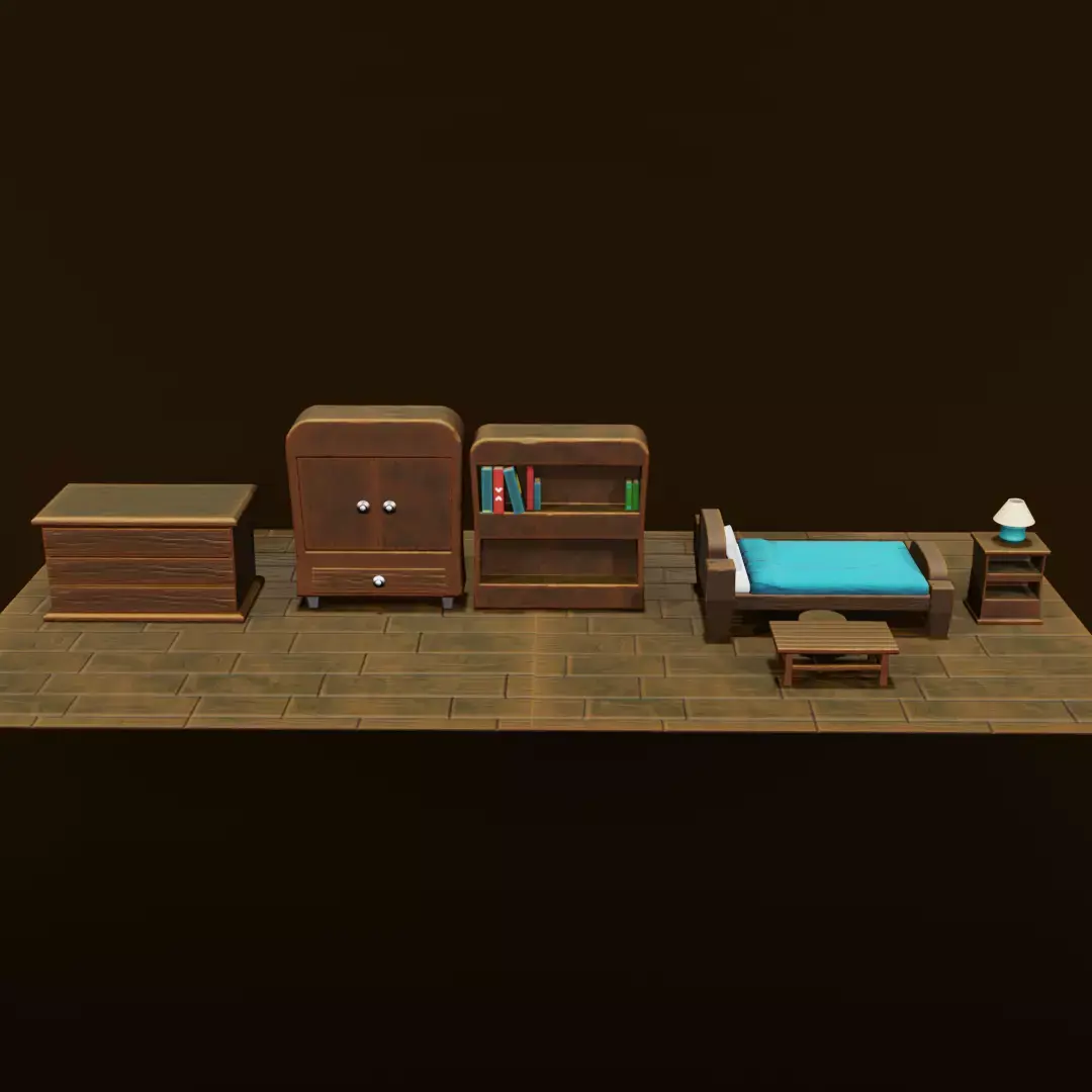 Stylized Bedroom Furniture Low-poly 3D model