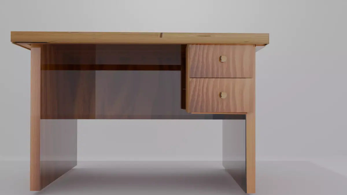 Modern Wooden Office Desk 3D Model with Drawers Free 3D model