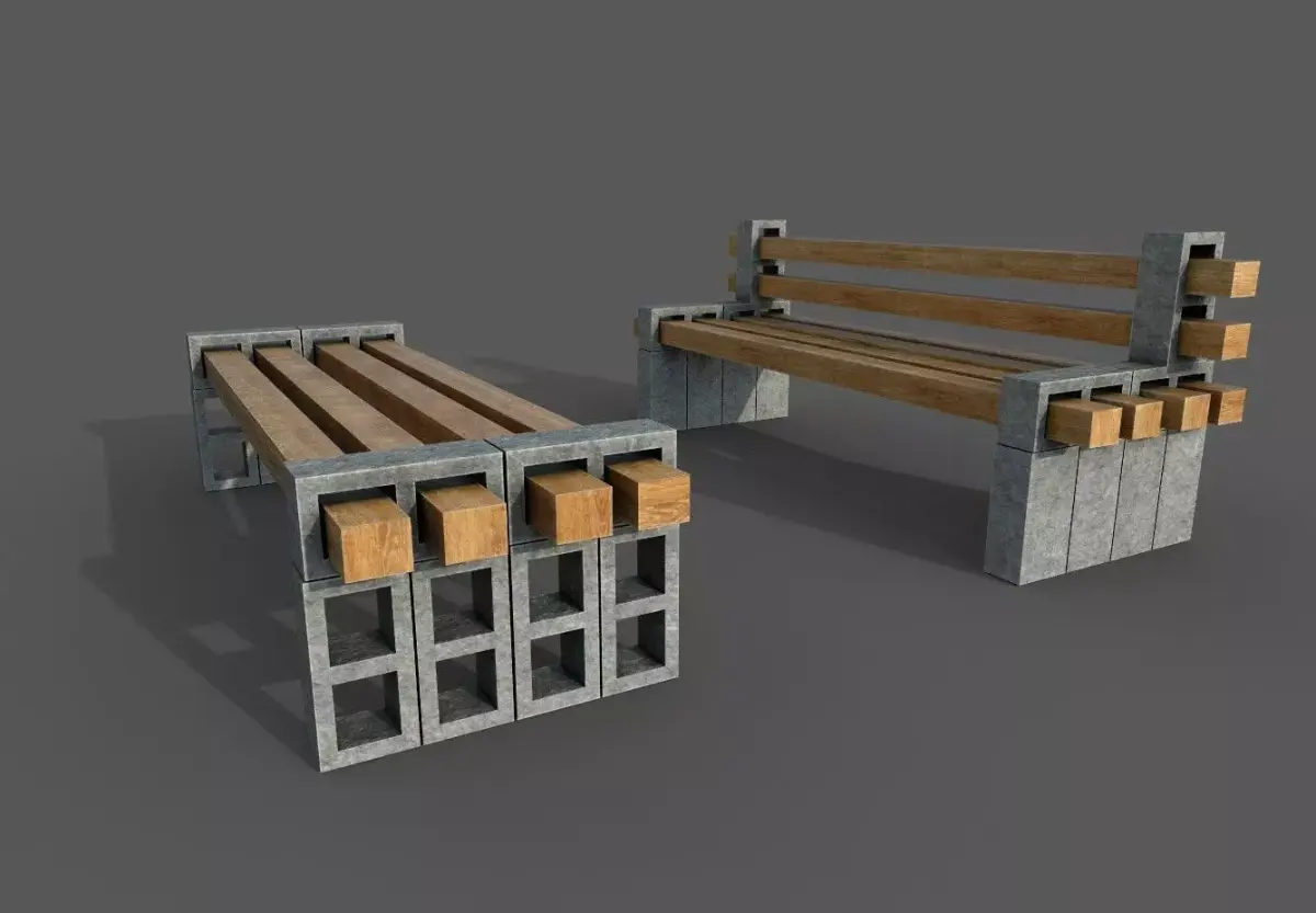 Bench and table Low-poly 3D model