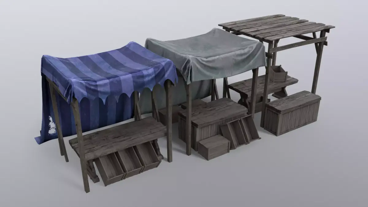 Market Stall Set Low-poly 3D model purchase