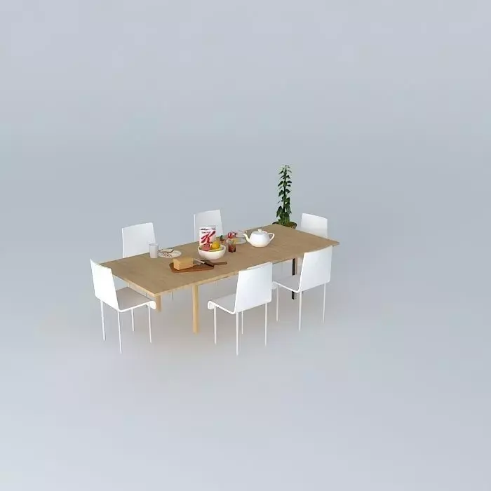 Dining table with breakfast Free 3D model