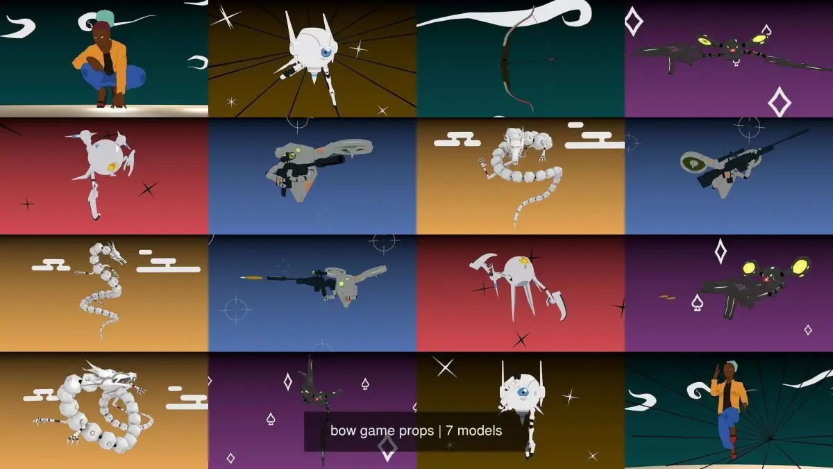 robots characters weapons anime game props low poly Rigged 3D Model Pack