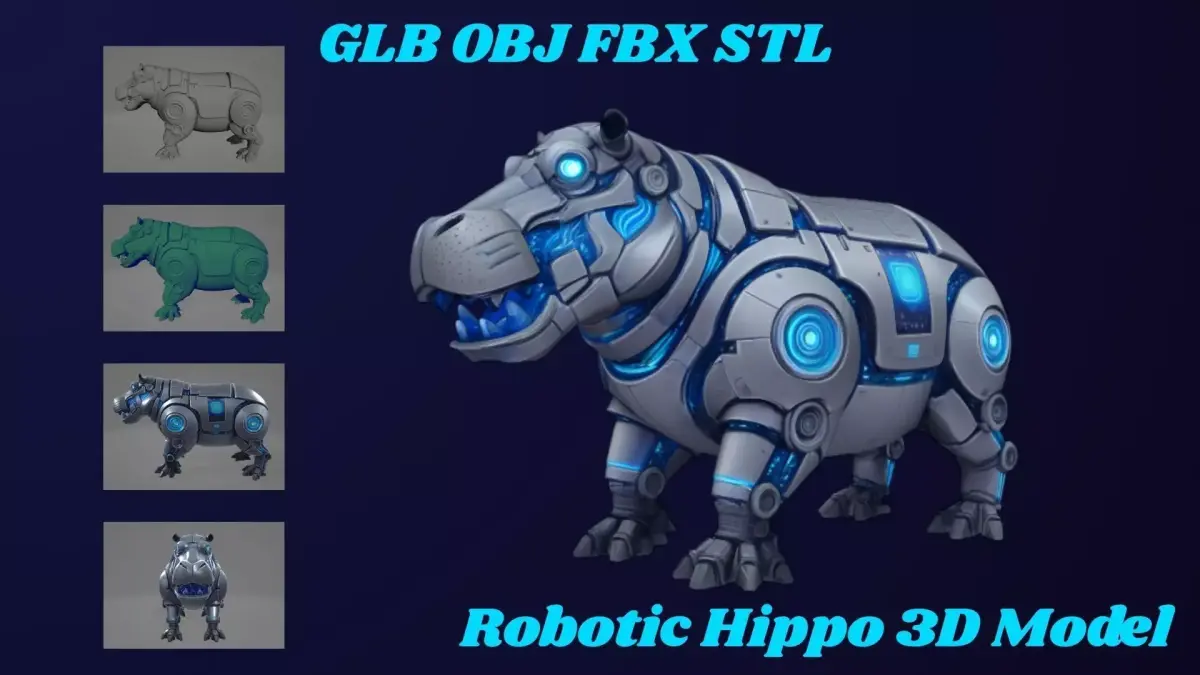 Robotic Hippo  - High Poly 3D model